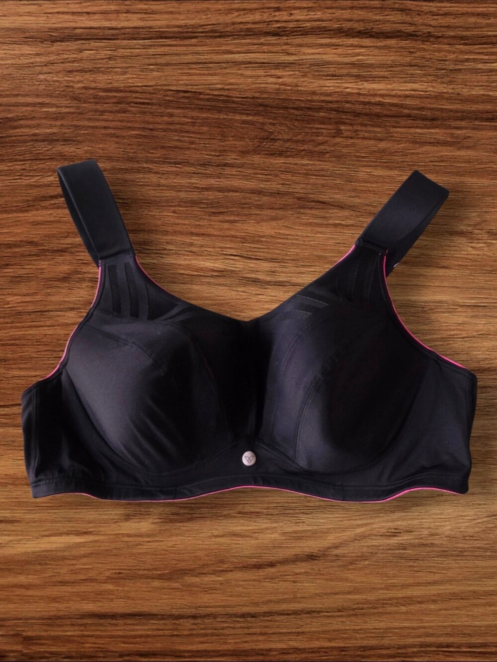 Livi  Plus Size Active Black Underwire Sports Bra with Pink Trim 46D